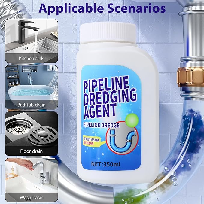 Pipeline Dredging Agent, 350ml Drain Clog Remover Agent,Kitchen Unblocker, Powerful Pipe Unclogger Powerful Sink And Drain Cleaner Powder for Kitchen Quick Cleaning (2Pcs)