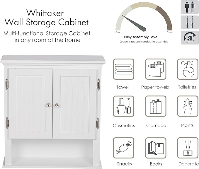 UTEX Bathroom Wall Cabinet, Bathroom Medicine Cabinet with Adjustable Shelves and Doors, Space Saving Wall Storage Cabinet, White