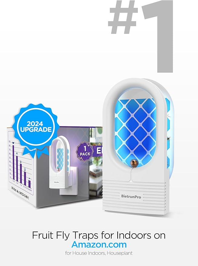 Indoor Fruit Fly & Gnat Traps Plug-in - UV/Blue Light Insect Trap with 2 Devices+6 Refills, Safe & Odorless Flying Insect Catcher for House/Kitchen/Office - Get Rid of Mosquitoes, Moths, Gnats