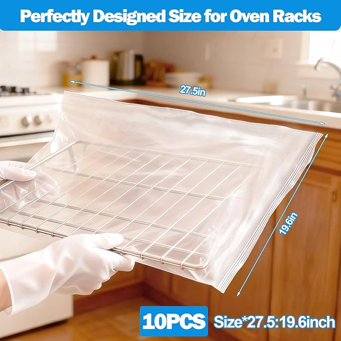 XANGNIER 10 Pack No Scrub Oven Rack Cleaning Bags 27.5*19.6 in,No Cleaner Included,Simple to Use,No Messy Hands Reusable Leakproof Soaking Cleaner Bags for Removable Metal Rack,BBQ Grills,Grill Grate