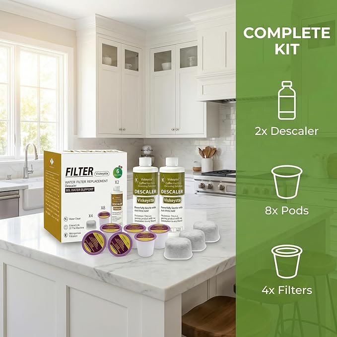 6-Month Maintenance Kit for Keurig: 2 Descalers + 4 Filters + 8 Cleaning Pods, Compatible with Keurig Classic/1.0/2.0 K-Cup Coffee Makers