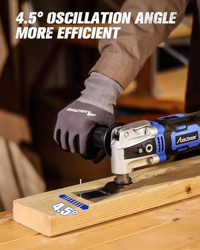 AVID POWER Oscillating Tool, 3.5-Amp Oscillating Multi Tool with 4.5° Oscillation Angle, 6 Variable Speeds and 13pcs Saw Accessories, Auxiliary Handle and Carrying Bag - Blue