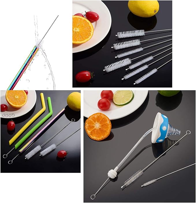Long Straw Brush Cleaner (10 Pack), Flexible Nylon Tube Cleaning Brushes with 0.4" Bristles, Rust-Proof Stainless Steel Wire Washer for Reusable Tumblers, Sports Bottles & Pipes (10 Inch)