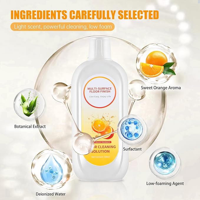 Floor Cleaning Solution Compatible with Tineco iFLOOR Series, All Robot Vacuums & Wireless Wet-Dry Mops, 2 Bottle Floor Cleaner Refill, Orange Scent
