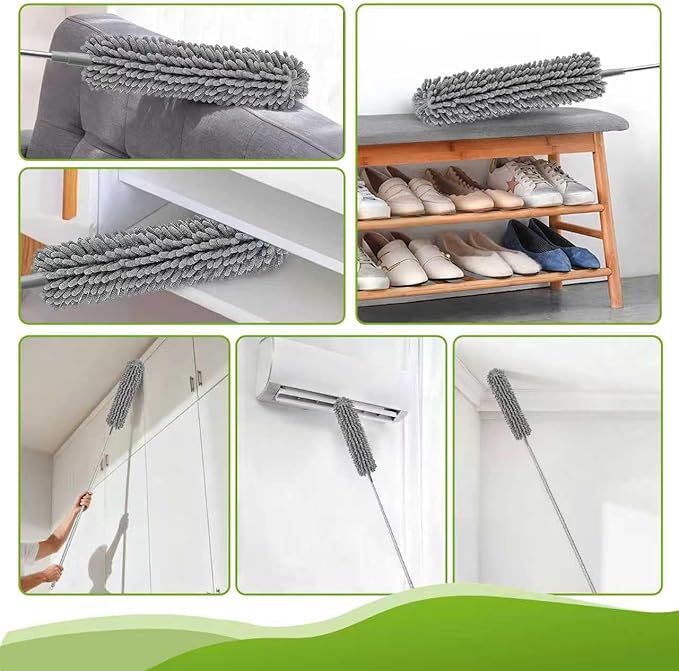 8-Piece Microfiber Feather Duster Set with Extension Pole (16.1" to 100"), Extendable Cobweb & Ceiling Fan Duster for Cleaning Cobweb, Ceiling Fan, Blind, Furniture