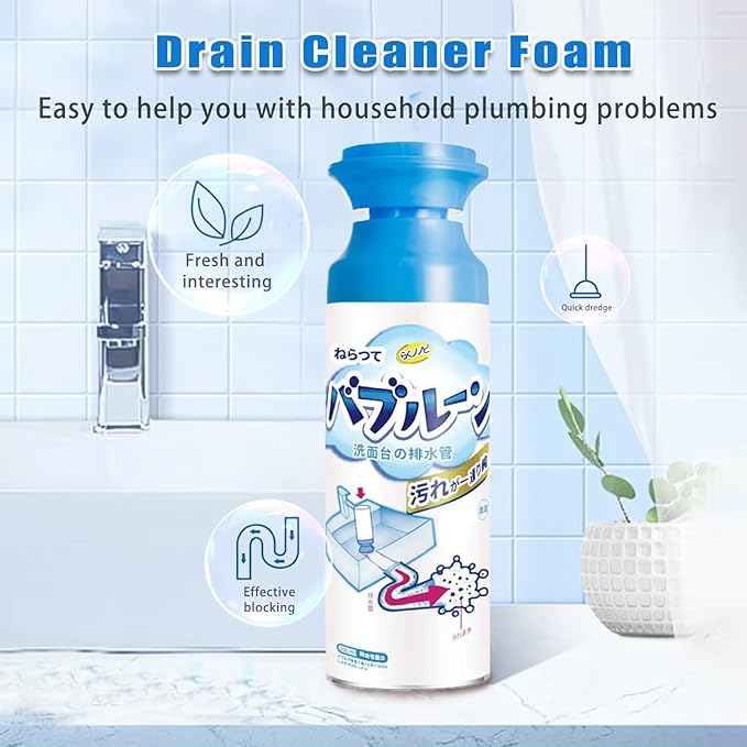 Drain Foam Cleaner, Foam Drain Cleaner, Powerful Sink and Drain Cleaner Foam, Liquid Hair Drain Clog Remover, Foaming Drain Cleaner for Kitchen Drain, Sinks, Tubs (2PCS)