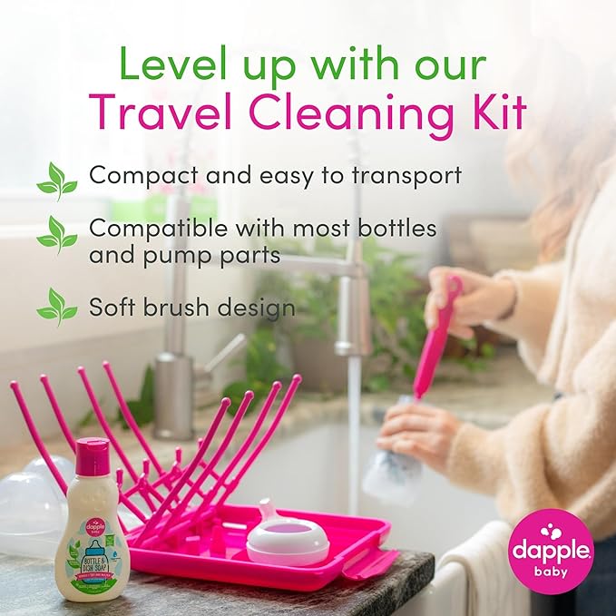 Dapple Travel Cleaning Kit with Bottle & Dish Soap, Drying Rack, Silicone Brush