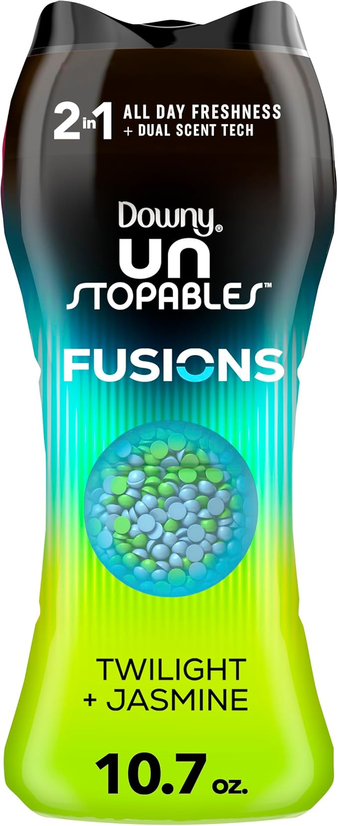 Downy Unstopables Fusions Scent Duos Laundry Scent Booster Beads, Twilight and Jasmine Scent, 10.7 OZ, 24hr non-stop freshness with 2 in 1 dual scent laundry scent beads