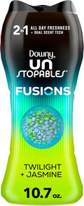 Downy Unstopables Fusions Scent Duos Laundry Scent Booster Beads, Twilight and Jasmine Scent, 10.7 OZ, 24hr non-stop freshness with 2 in 1 dual scent laundry scent beads