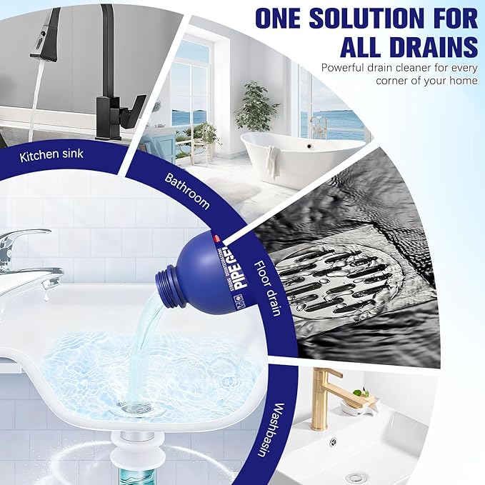 Pipe Bobo Drain Cleaner for Kitchen Sinks, Professional Drains Clog Remover, Powerful Pipes Dredging Agent for Kitchen Sinks, Shower Drains, Tubs, Dissolves Blockages, 300G/10.6OZ