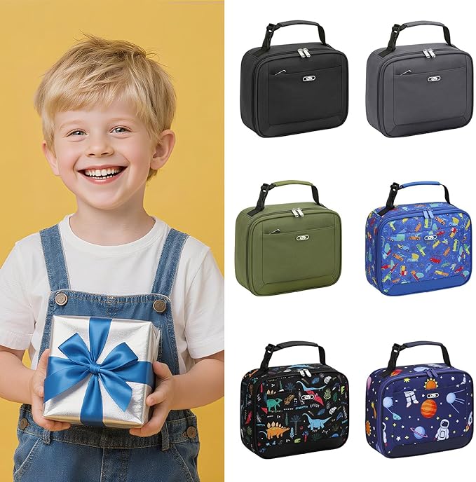 Lunch Box Kids Insulated Lunch Bag for Boys Girls Cute Reusable Lunch Tote Bag Waterproof Portable Thermal Lunch Box Kids for School Picnic Travel Blue Space