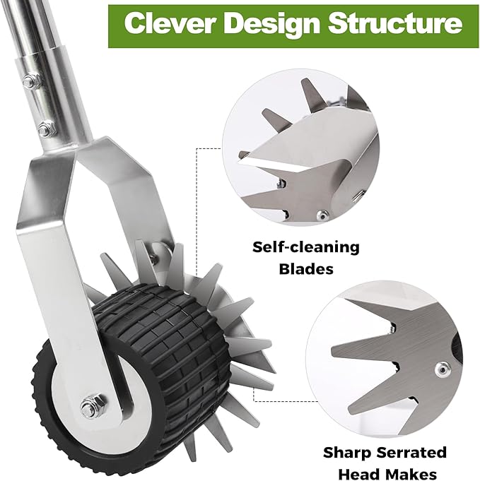 Wheel Rotary Manual Edger Lawn Tool, Grass Edge Trimmer, Sidewalk Lawn Edger Tool, Adjustable 3 Sections Stainless Steel Handle, Ergonomic, 56.5-Inch