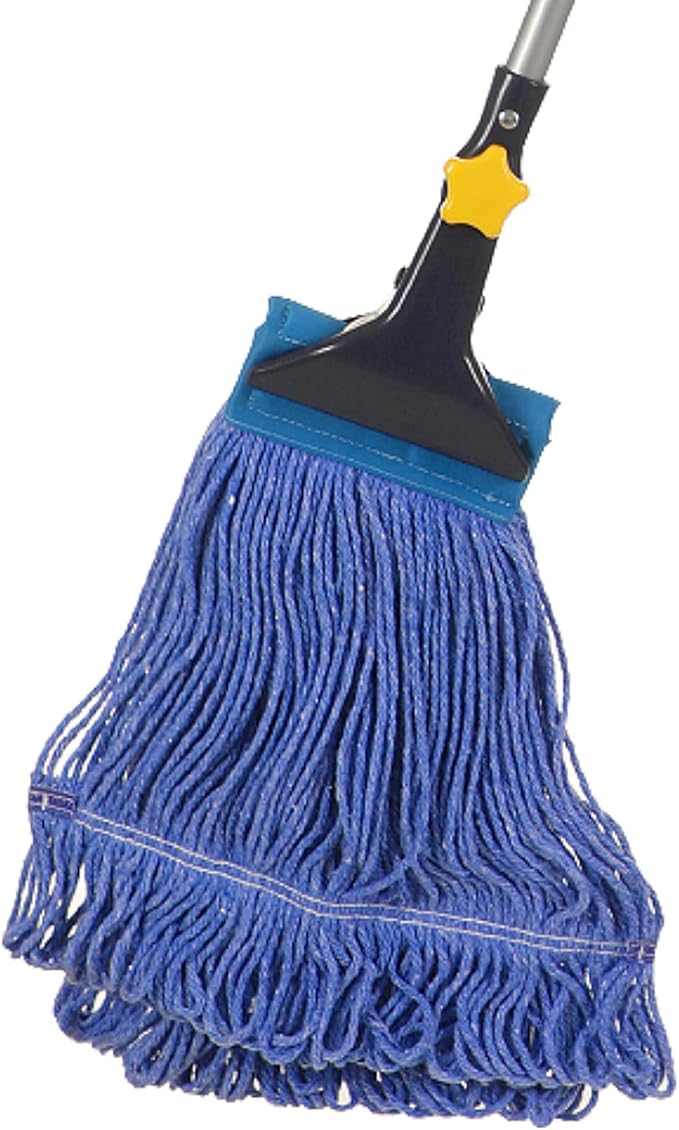 Yocada Looped-End String Wet Mop Heavy Duty Cotton Mop Commercial Industrial Grade Telescopic Iron Pole Jaw Clamp Floor Cleaning 55.1 inch