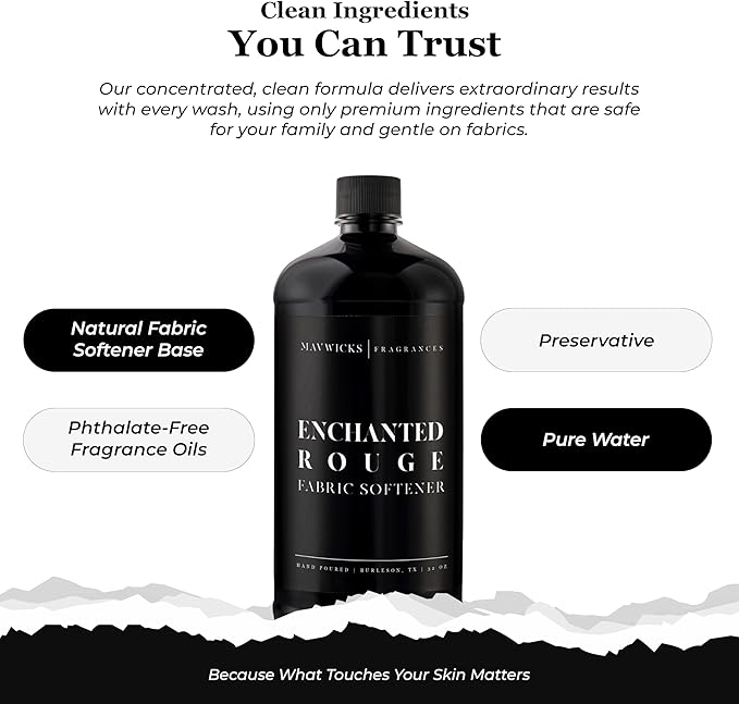 Mavwicks Fragrances - Luxury Scented Liquid Fabric Softener (Enchanted Rouge) 32 Oz – Crafted with Clean Ingredients – Reduces Static, and Softens Clothes – Safe for All Fabrics and Skin