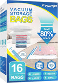 Fygrip Vacuum Storage Bags with Hand Pump, Plastic Packaging Bags, 80% Space Saver Vacuum Seal Bags for Clothing, Travel Lugggage, Blankets, Comforters, 16 Combo