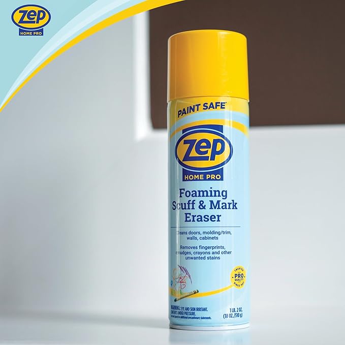 Zep Home Pro Foaming Scuff & Mark Eraser, Paint Safe Surface Cleaner, 18 oz, for Doors, Walls, Molding, Cabinets, Removes Fingerprints, Smudges, Stains