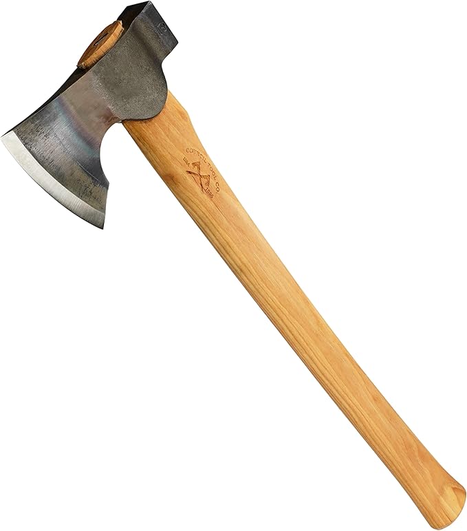 COUNCIL TOOL Wood-Craft Camp Carver Axe - 1.7 lbs Bushcraft Axe with 22" Curved Hickory Handle & Leather Sheath - WC17CCA22S
