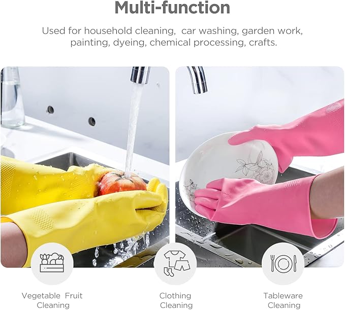 Rubber cleaning gloves 3 or 6 Pairs for Household,Reuseable dishwashing gloves for Kitchen.