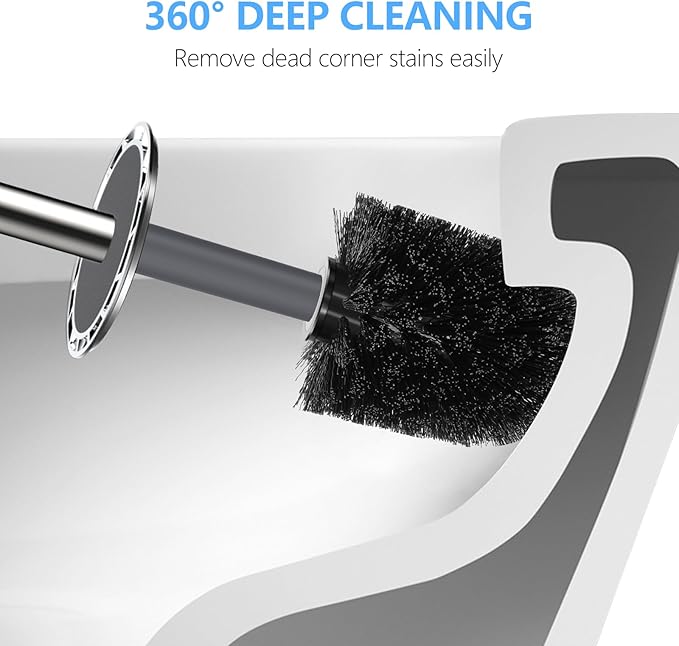 SetSail Toilet Brush, Compact Size Toilet Bowl Brush and Holder Toilet Brushes for Bathroom with Stainless Steel Handle Toilet Cleaner Brush with Durable Scrubbing Bristles, 3 Packs，Gery