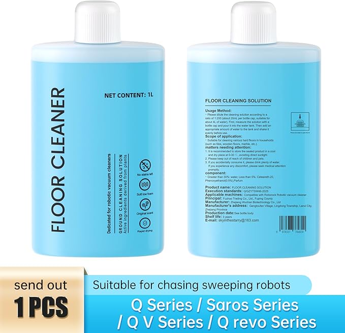 Floor Cleaning Solution Compatible with Roborock Cleaning Solution, Residue & Streak Free, Suitable for All Robot Vacuum Cleaners and Wireless Wet Dry Dual-Use Vacuum Cleaners