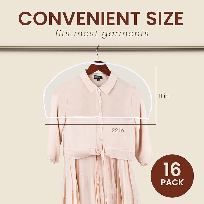 Handy Laundry Clear Vinyl Shoulder Covers - Set of 16 Garment Protectors Keep your Suits, Dresses, Blouses, & Dust Free - Protect and Store your Clothing while In and Out of Season