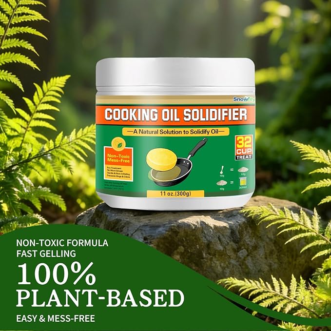 SnowLlily Cooking Oil Solidifier, 11 fl oz (32 Cups) | Grease Solidifier Powder for Easy Disposal | Hardens Used Fry Oil Up to 2.2 Gallons for Clean Kitchen Disposal