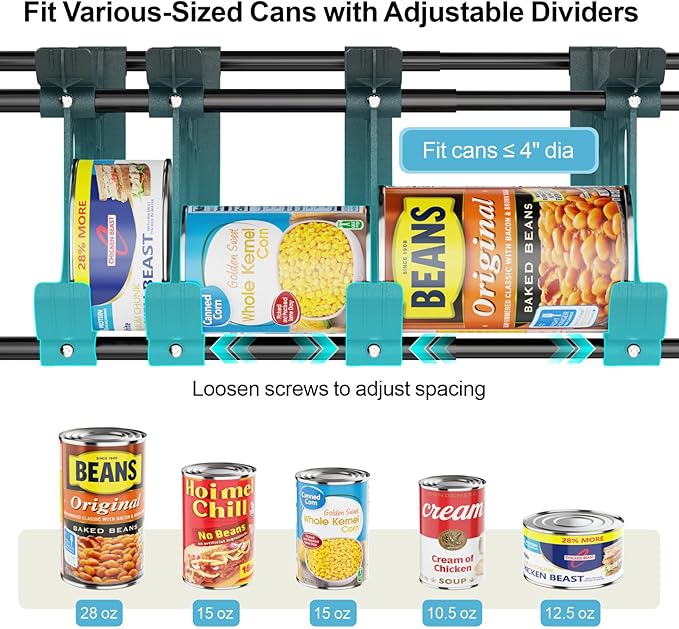 iSPECLE Expandable Can Organizer for Pantry, Large Capacity 60 Cans Can Storage Organizer Pantry Rack, Auto Rolling Dispenser & Stackable Metal Wire Holder for Deep Pantry Shelves, Black