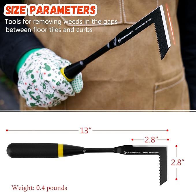 Weeding Tool - Heavy Duty Stainless Steel Weed Remover Tool for Driveway Crack Weeding and Sidewalk Pavement Weed Removal, Efficient Weed Puller Tool for Narrow Gaps and Brick Joints