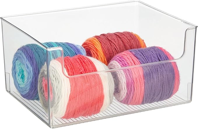 mDesign 4 Pack Clear Plastic Modern Open Front Dip Storage Organizer Bin Basket - 12x12x45 inches, 25.66L Capacity - Household Organization - Shelves, Cubby, Cabinet, Closet - Ligne Collection