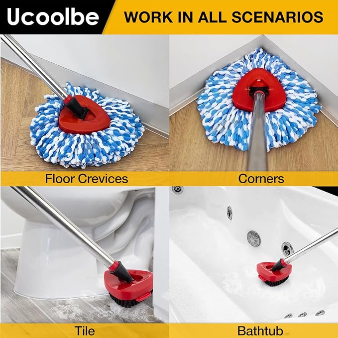 Spin Mop Replacement Head for O Cedar 2 Tank RinseClean, 4 Microfiber mop Refill, 1 Scrub Brush, 1 Mop Stick, 1 Mops Base, Deep Cleaning, 30" to 58" Mop Handle Replacement