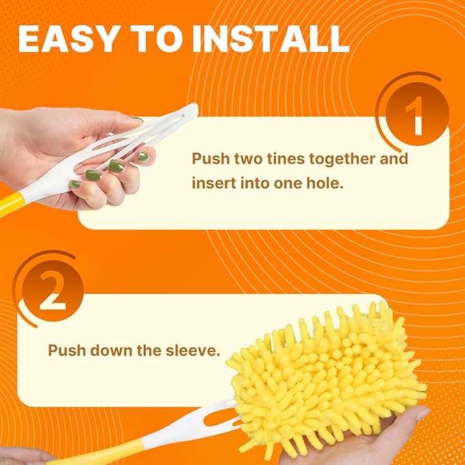 Reusable Duster Pads Compatible with Swiffer Hand Duster, 360 Duster Refill, Dusters Heavy Duty Refills, Microfiber Dusters Refills for Swiffer 3ft 6ft Extended Handle, 2 Pack (Handle is Not Included)