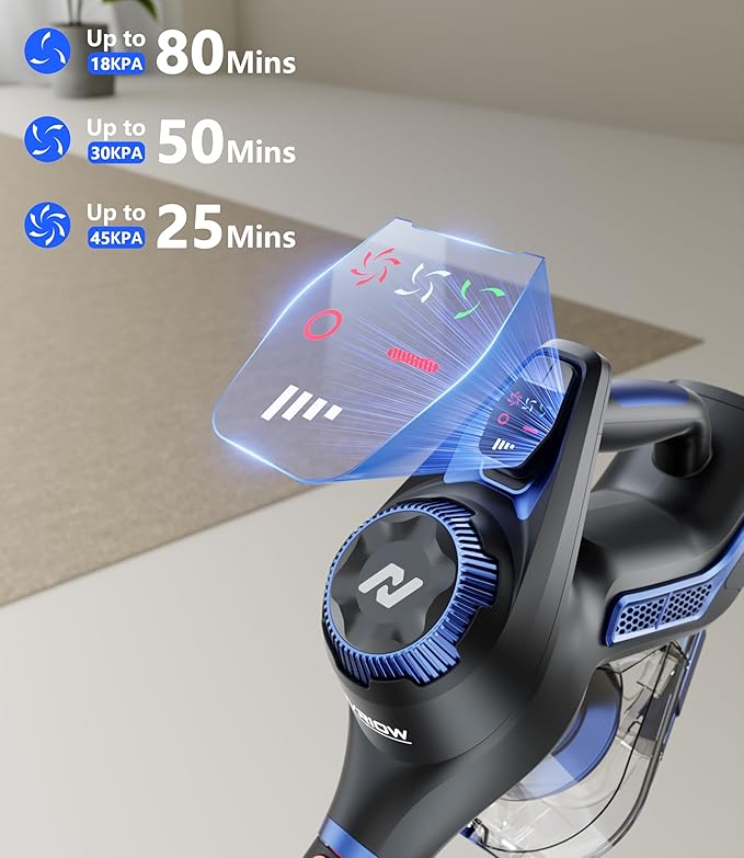 Nvriow Cordless Vacuum Cleaner for Home, 45Kpa Stick Vacuum, Max 80mins Runtime, 1.5L Dust Cup, Rechargeable Lightweight Handheld Vacuum for Carpet/Hardwood Floor/Pet Hair/Car (Navy Blue)