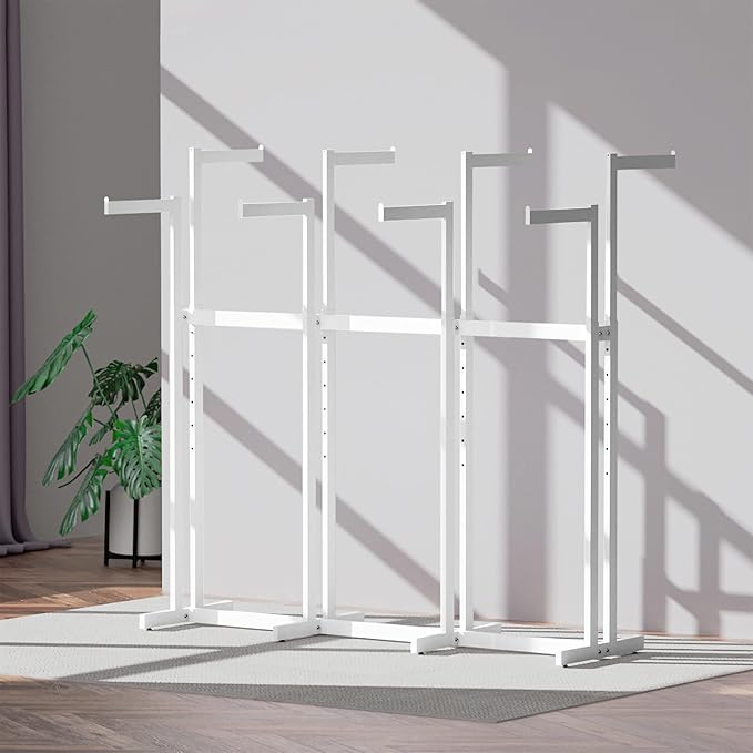 Retail Clothing Rack - for Hanging Clothes - Rolling Metal Garment Racks Heavy Duty, White Commercial Clothing Display Rack Stand with Wheels, Large Sturdy Garmet Racking (8 Arm,White)