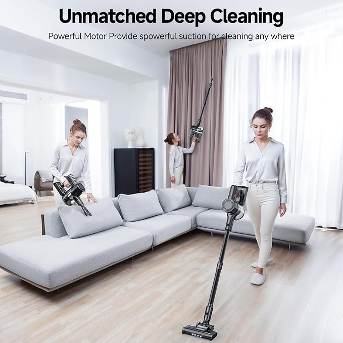 Cordless Vacuum Cleaner, 35Kpa Vacuum Cleaner for Home, 45Mins Stick Vacuum with LED Display, Anti-Tangle & Wall Mount Charging, 6 in 1 Lightweight Vacuum for Hard Floors, Carpet, Pet Hair (black)