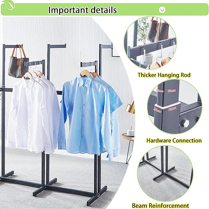 Floor Standing Metal Garment Rack - Heavy Retail Display Racks With Wheels, 6 Arms Clothing Rack, Square Tubing Portable Shirt Rack, Merchandise Display RackFor Hanging Clothes (Pink)