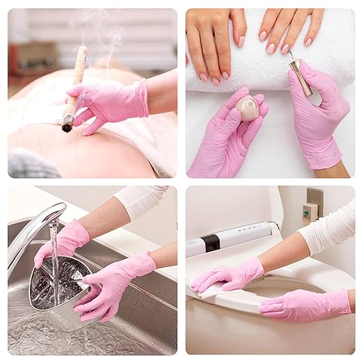 Pink Nitrile Gloves, 3-mil, Industrial Gloves Disposable Latex Free, for Cleaning & Esthetician, Rubber Powder-Free, 100-ct Box (X-Large)