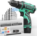 Cordless Drill Set,12V Power Drill Driver 3/8" Keyless Chuck with 92 Acessories, Built-in LED Light, 25+1 Position, Electric Drill for Home DIY Projects（Cyan）