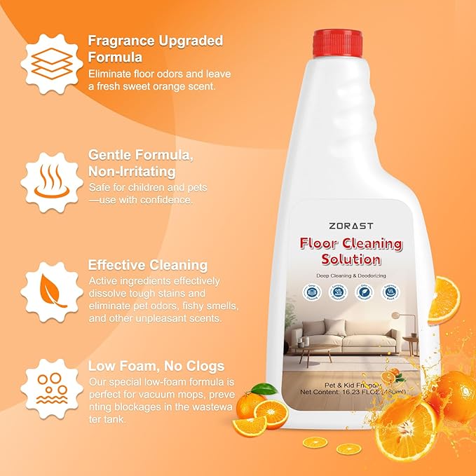 Sweet Orange Scent Floor Cleaning Solution,2-Pack 16.23oz,Compatible with All Roborock Mopping Robots (S7, S8, Qrevo, Q7, Q8 series),Deep Cleans Multiple Hard Floors,Streak-Free Shine,Eco-Safe