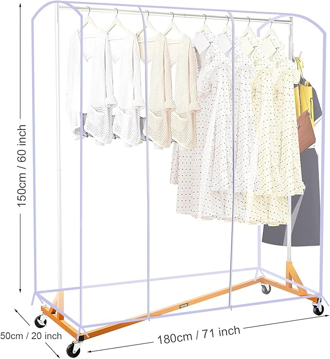 Ruibo Clear Garment Rack Cover Dustproof Clothes Rack Cover with 2 Durable Zipper/Clothing Waterproof Protector (L:71x20x60 inch)
