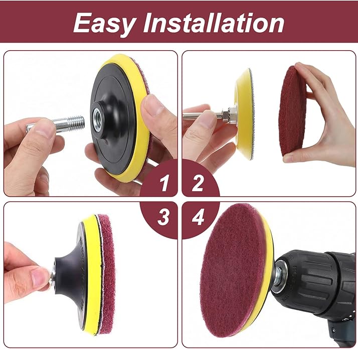 4 pcs 4.76 Inch Bathtub non scratch Scrub Pads, Drill Brush Attachments for Cleaning, Non-Scratch Scouring Pad, Scrub Polishing Scouring Pads for Household Cleaning