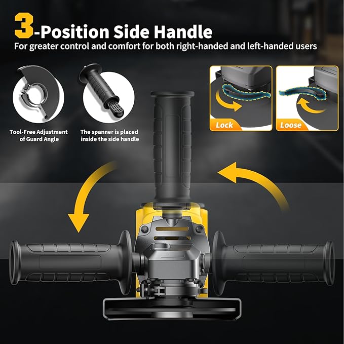 Angle Grinder 4-1/2" Brushless for Dewalt 20V Battery, 6 Variable Speed Power Grinder, Cordless Angle Grinder Power Tools For Cutting Grinding Polishing (Tool Only)