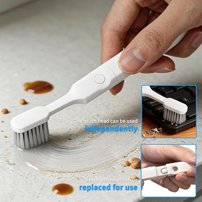 Hard Bristle Crevice Cleaning Brush Set with 4Pcs Brush Heads & 2Pcs Handles, Multifunctional Grout Brush Tools for Kitchen, Bathroom, Sink, Corner, Mug, Blender, and Hard-to-Reach Areas