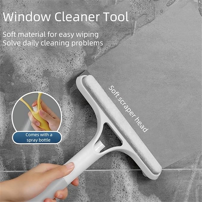 Shower Squeegee for Glass Doors All-Purpose Window Squeegee for Tile Shower Walls Mirror Bathroom Car Window Cleaning (White)