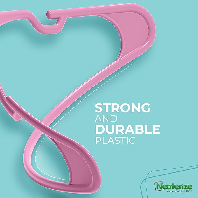 NEATERIZE Clothes Hangers Plastic 20 Pack for Adults - Plastic Hangers, The Perfect Coat Hanger and Space Saving Clothes Hangers for Closet, Percheros Ganchos para Colgar Ropa Hangars - Pink Hangers