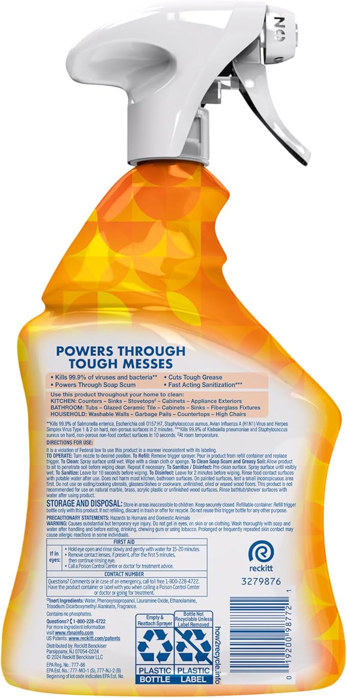 Lysol All Purpose Cleaner Spray, Multi-Purpose Disinfecting Spray, Kitchen & Bathroom Cleaner, Mango & Hibiscus Scent, 32 Fl Oz