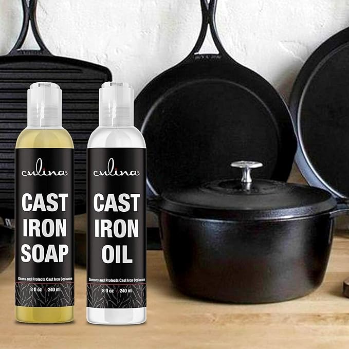 Culina Cast Iron Cleaning Kit A Cleaner Bundled with Cast-Iron Conditioner Oil 8oz Kosher Certified Protect your hands 100% natural
