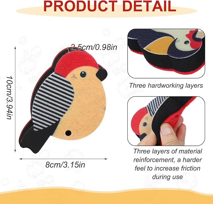 6 Pieces Christmas Birds Kitchen Sponges Fun Non-Scratch Scrub for Washing Dishes Pots Pans and Household Cleaning Supplies for Dishes Furniture Christmas Kitchen Gifts