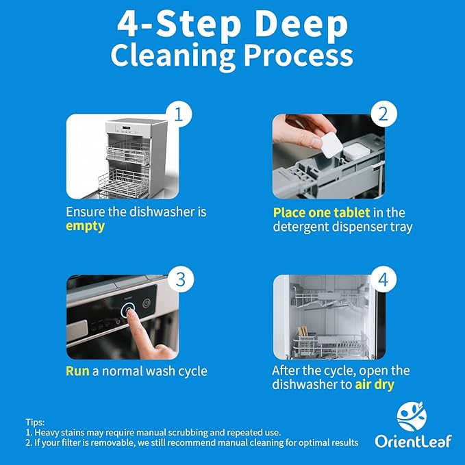 Dishwasher Cleaning Tablets, Lemon Scent 9 Month Supply, Dishwasher Cleaner and Deodorizer, Dish washer Descaler
