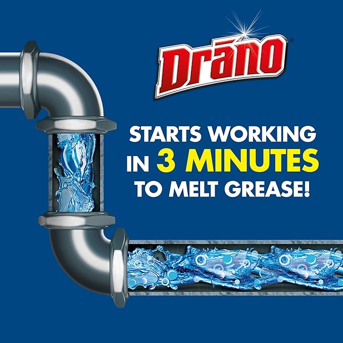 Drano Kitchen Granules Drain Clog Remover and Cleaner, Unclogs Blockage from Grease or Cooking Oil, Commercial Line, 17.6 Oz