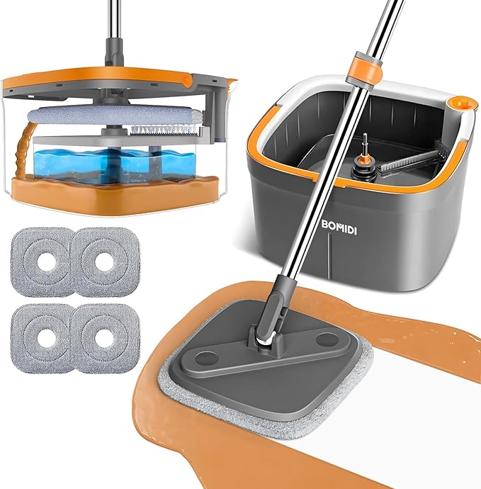 Mop and Bucket Set, Spin Mop with Separate Dirty Water System, Deep-Cleaning Mops for Floors, Versatile Mops for Walls